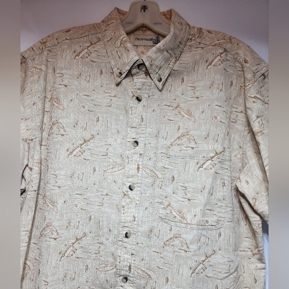FieldMaster Vintage Cotton Short Sleeve Button-Down Beige Fishing Shirt Large - Picture 3 of 10